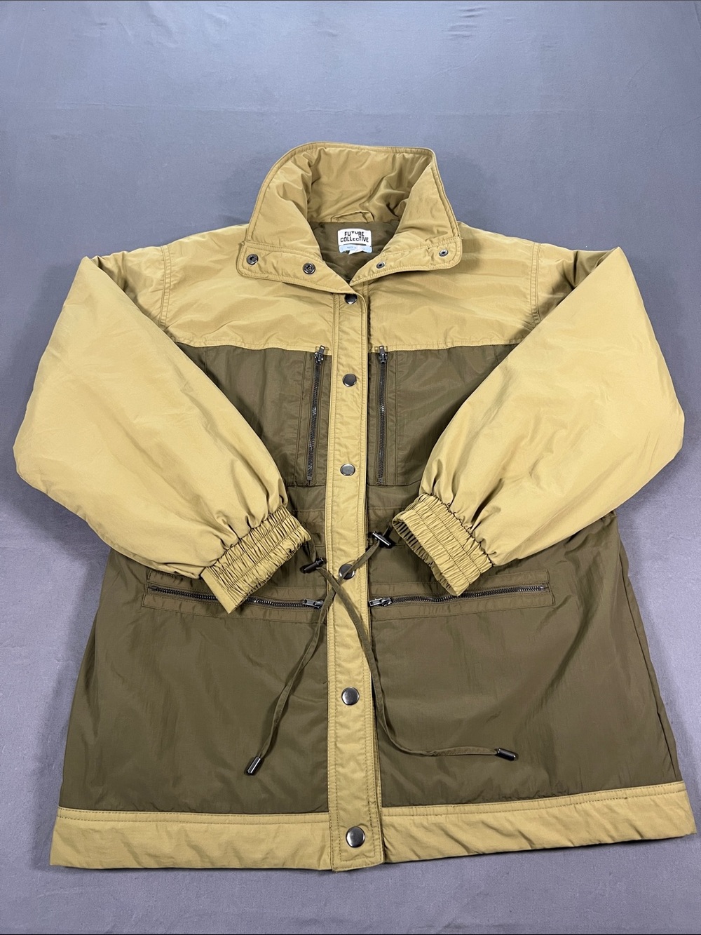 Women’s Two-Tone Puffer Parka Jacket - Olive & Tan